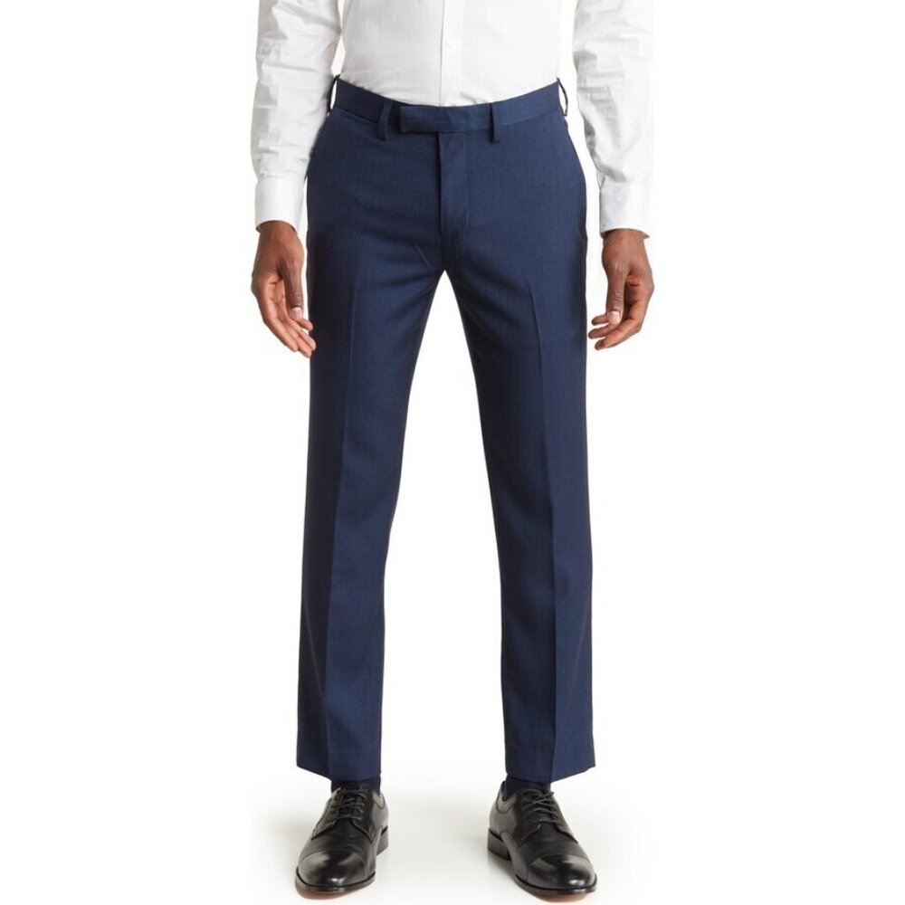 Louis Raphael Men's Slim Fit Dress Pants 38x32 Navy Straight Mini Herringbone - Picture 4 of 5